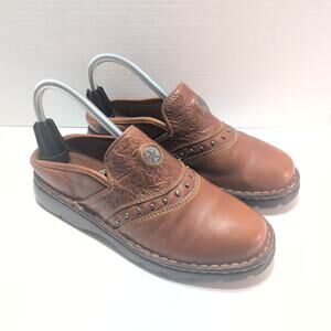 Double H Boots Mules Womens 7.5 Brown Leather Studded Tooled Western Clog SlipOn